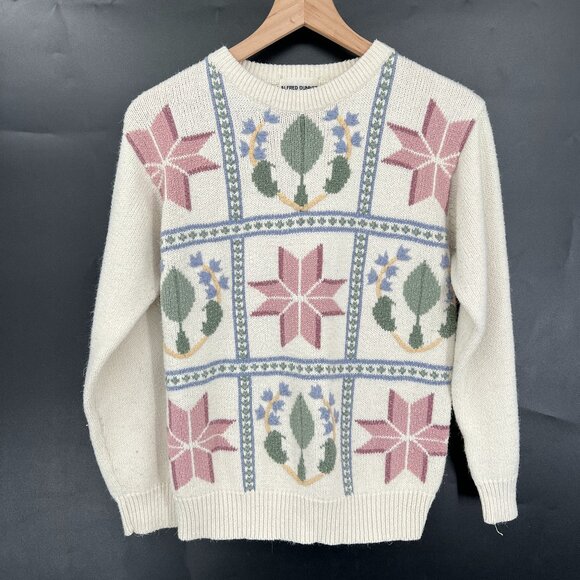 Vintage Sweaters - Vintage Alfred Dunner knit sweater grandma cottagecore floral embroidered M L